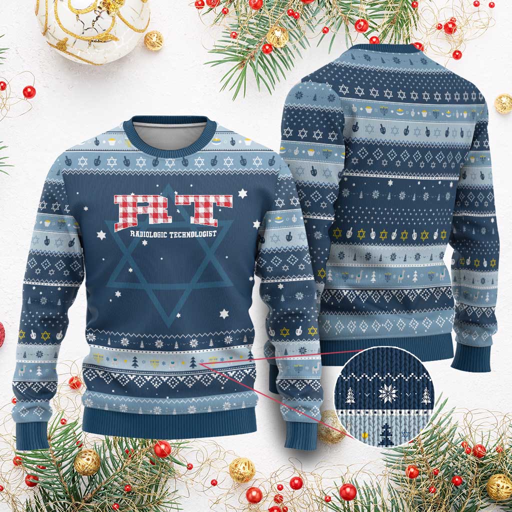 Christmas Radiology Technologist Hanukkah Ugly Sweater Buffalo Plaid RT Rad Tech Gift TS10 Navy Light Blue Print Your Wear