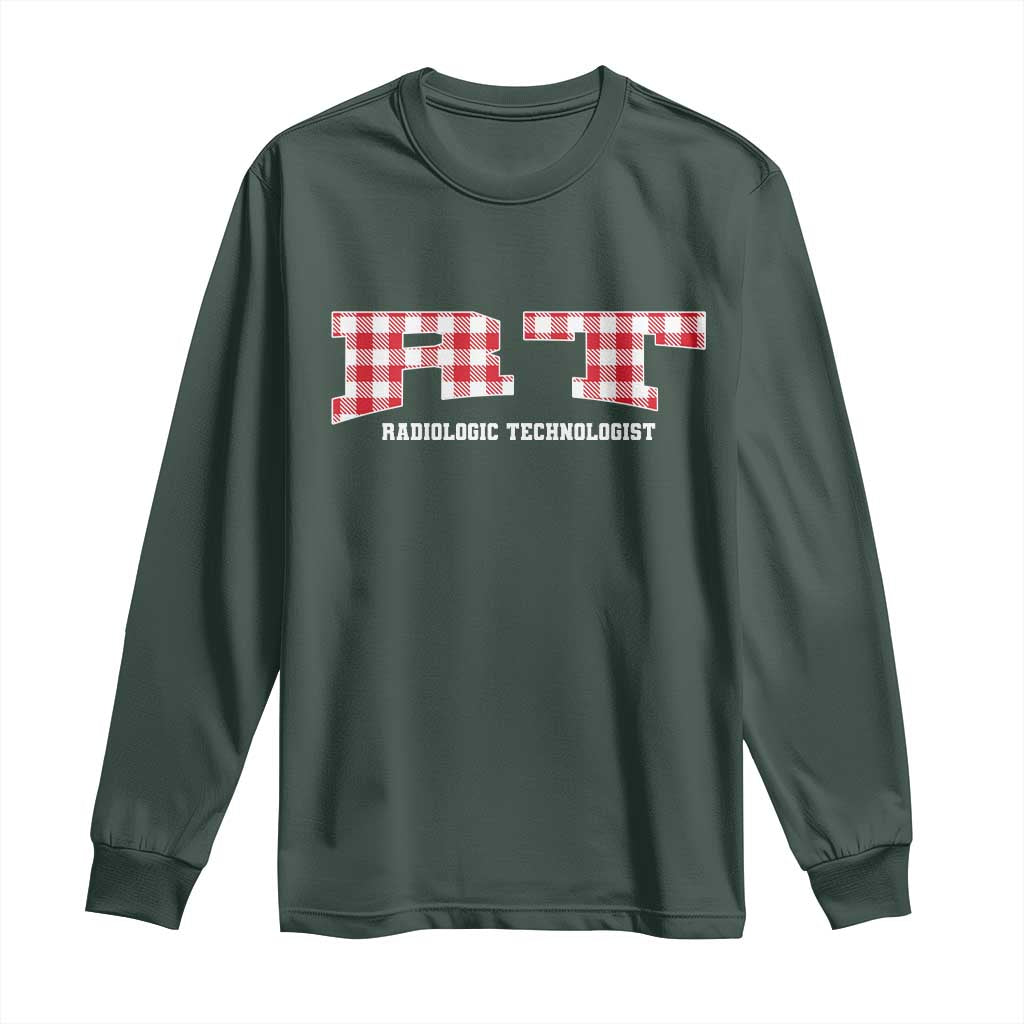 Christmas Radiology Technologist Long Sleeve Shirt Buffalo Plaid RT Rad Tech Gift TS10 Dark Forest Green Print Your Wear
