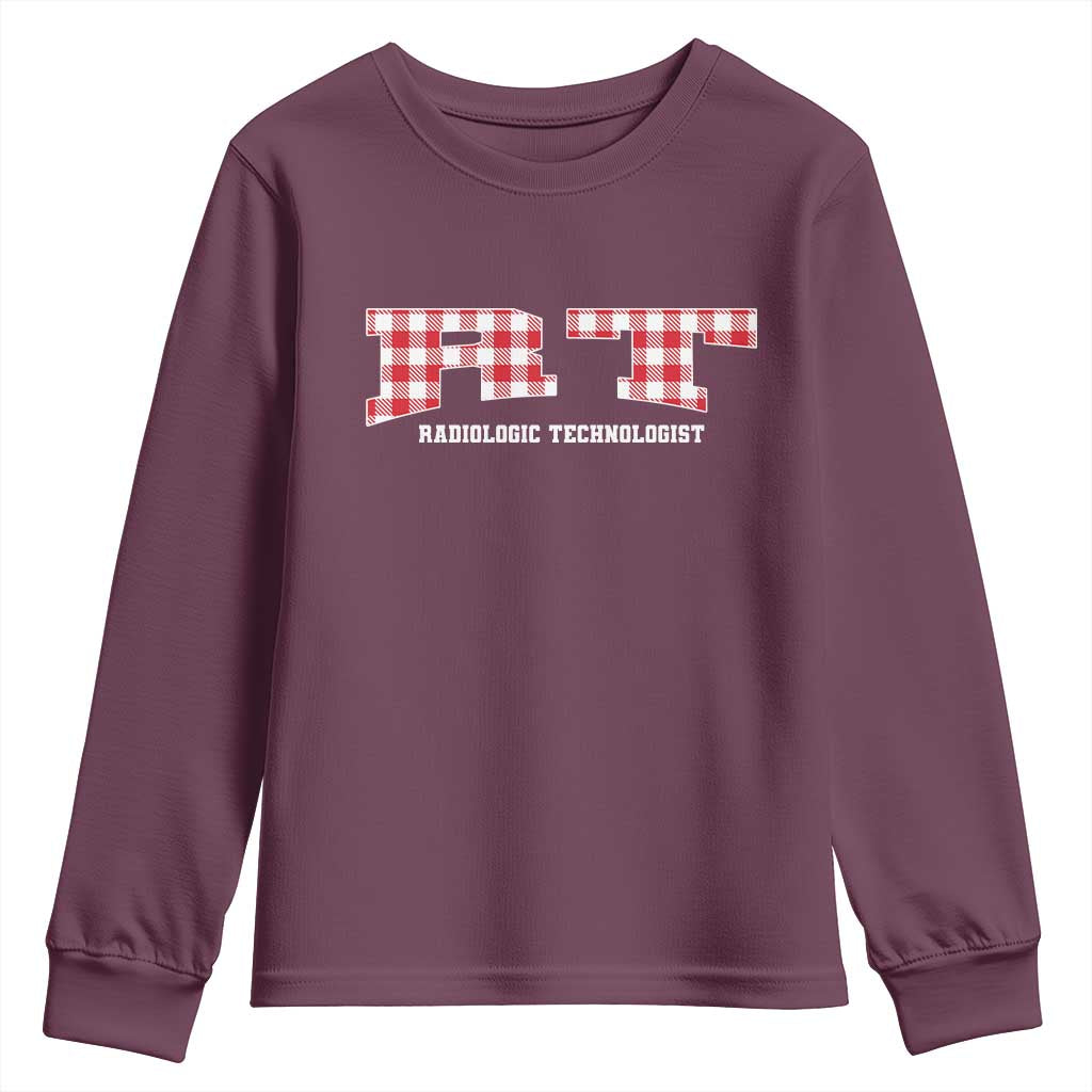Christmas Radiology Technologist Youth Sweatshirt Buffalo Plaid RT Rad Tech Gift TS10 Maroon Print Your Wear