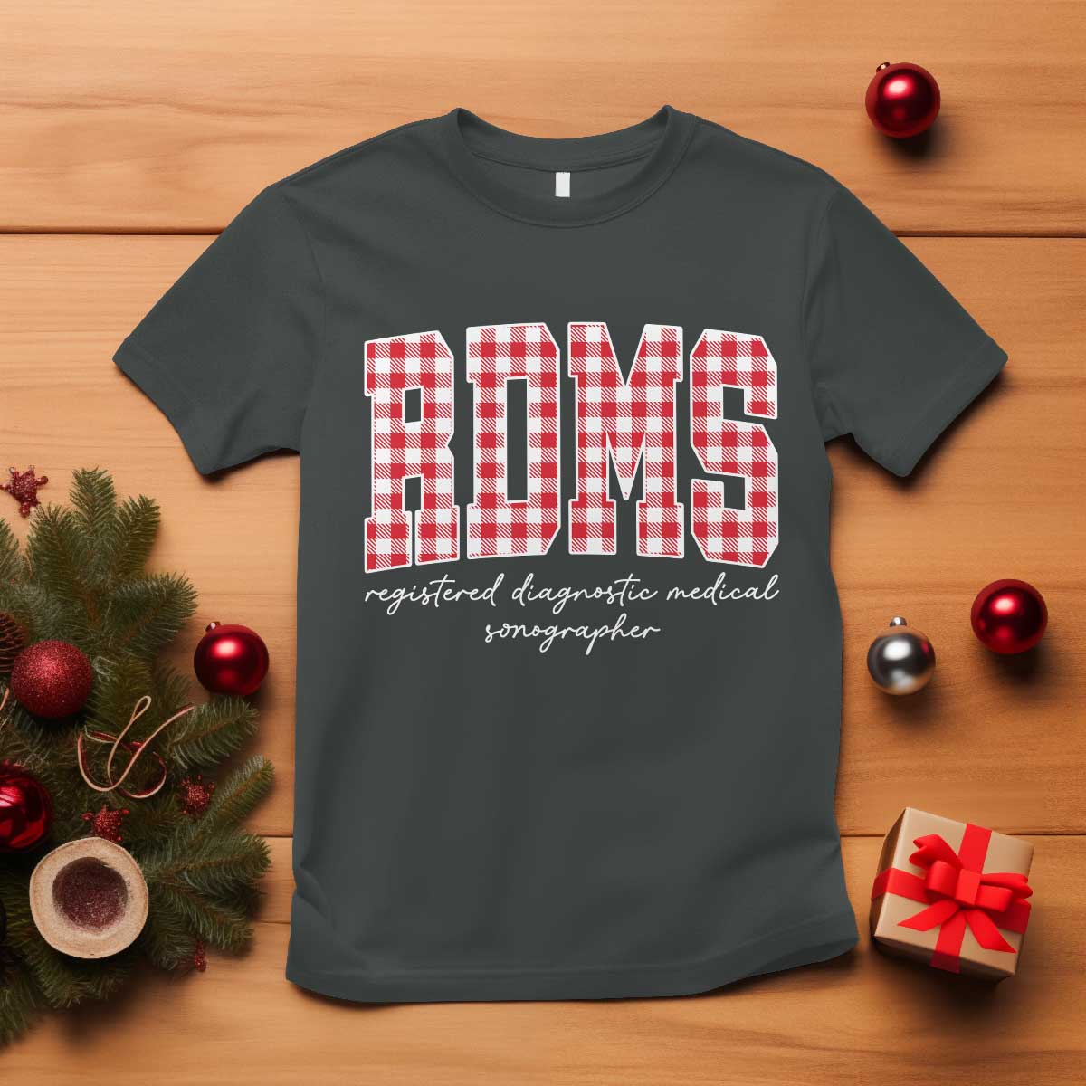 Christmas RDMS T Shirt Buffalo Plaid Sonographer Ultrasound Tech Gift TS10 Dark Heather Print Your Wear