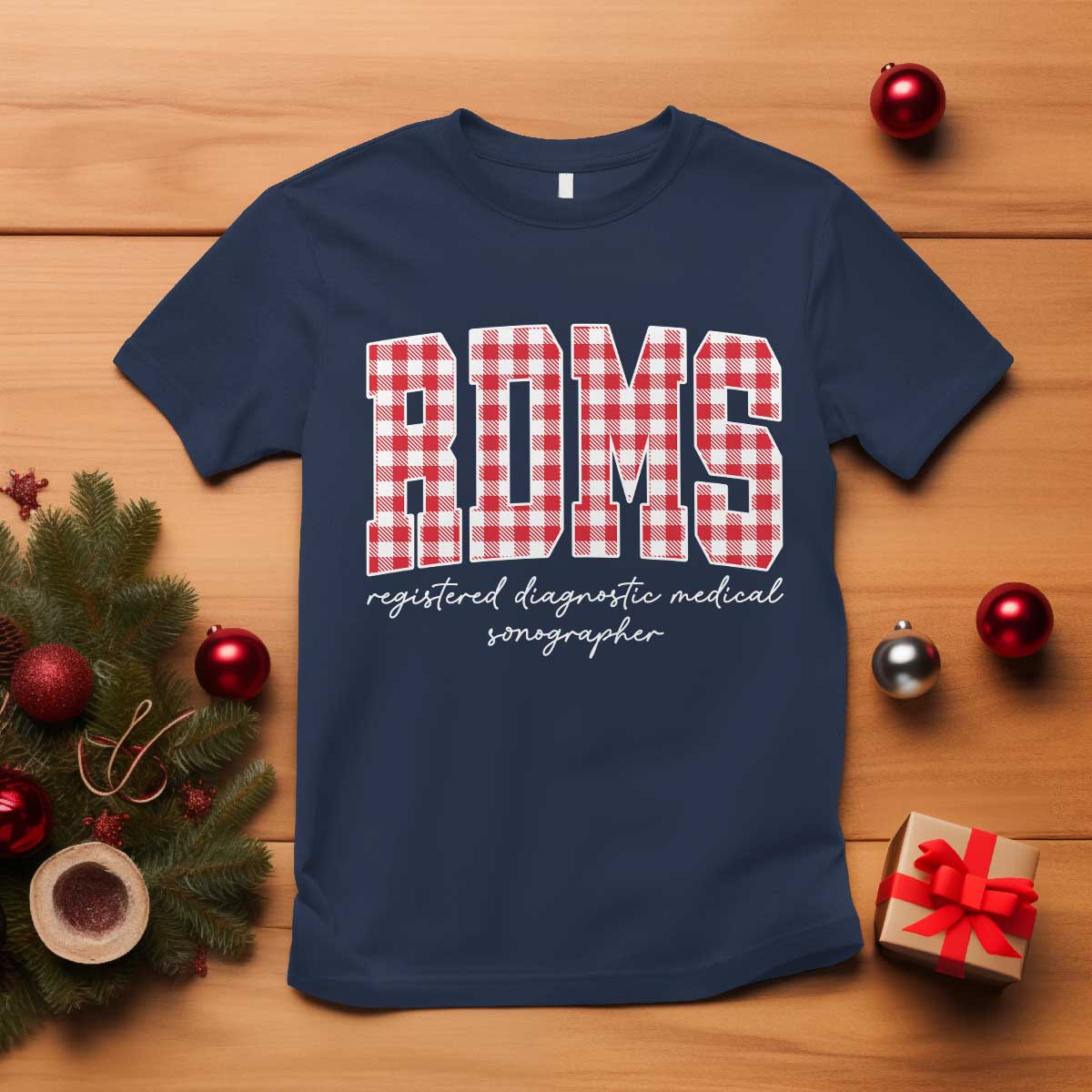 Christmas RDMS T Shirt Buffalo Plaid Sonographer Ultrasound Tech Gift TS10 Navy Print Your Wear