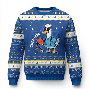 Goose Nurse Hanukkah Ugly Sweater Cuff Em Cute Nursing Graduation Gift TS10 Blue White Print Your Wear
