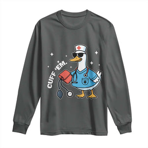 Goose Nurse Long Sleeve Shirt Cuff Em Cute Nursing Graduation Gift TS10 Dark Heather Print Your Wear
