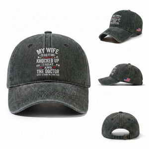 IVF Dad Washed Cotton Baseball Cap Wife Knocked Up For Embryo Transfer Day TS10 Washed Cap Universal Fit Dark Green Print Your Wear