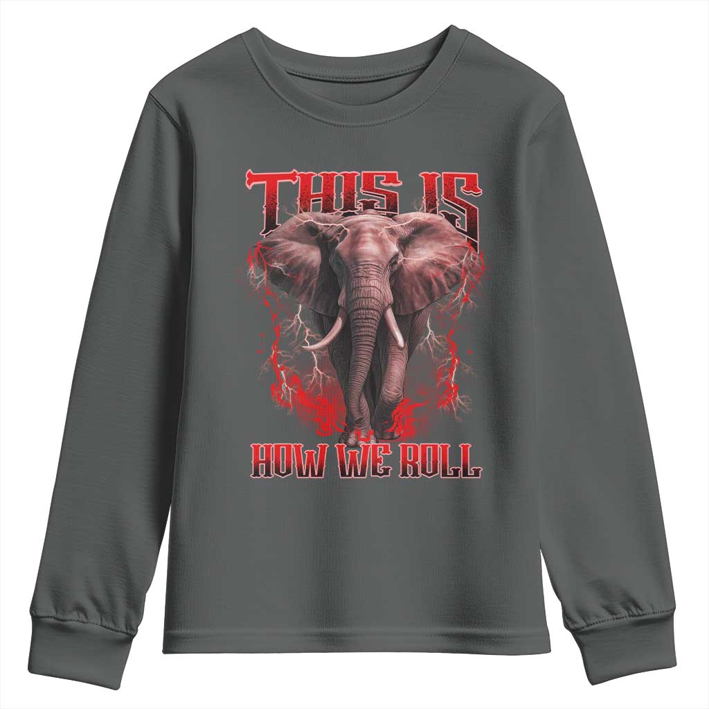 Alabama Fan Youth Sweatshirt This Is How We Roll Bama Mascot Game Day TS10 Dark Heather Print Your Wear