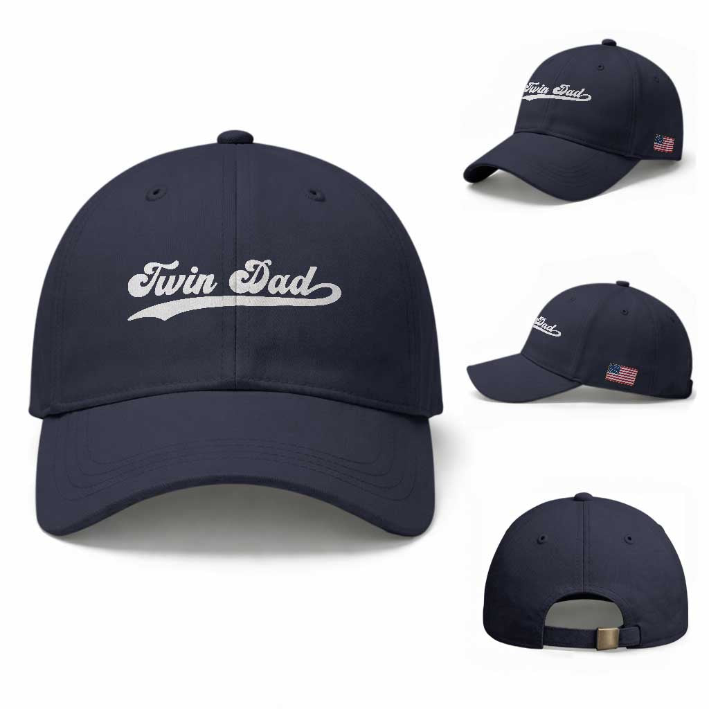 Twin Dad Baseball Cap Vintage Retro Style Fathers Day Presents TS10 Baseball Cap Universal Fit Navy Print Your Wear