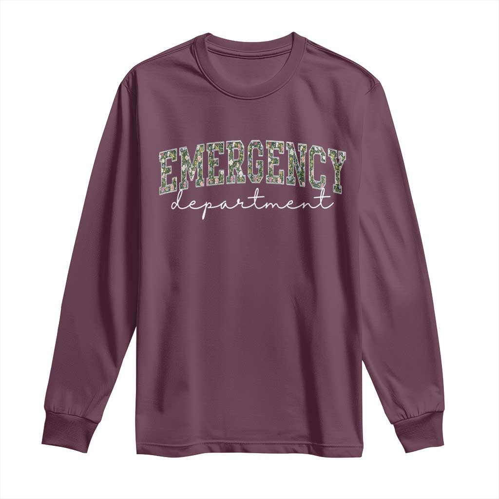 Floral Emergency Department Long Sleeve Shirt ER Nurse Gift TS10 Maroon Print Your Wear
