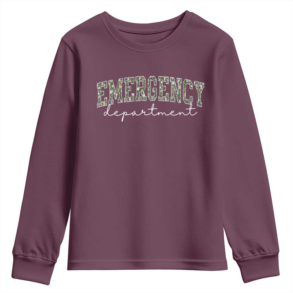 Floral Emergency Department Youth Sweatshirt ER Nurse Gift TS10 Maroon Print Your Wear