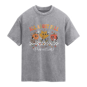 Fall Prevention Washed Cotton T-Shirt Autumn Thanksgiving Nurse PT OT TS10 Slate Gray Print Your Wear