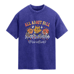 Fall Prevention Washed Cotton T-Shirt Autumn Thanksgiving Nurse PT OT TS10 Indigo Blue Print Your Wear