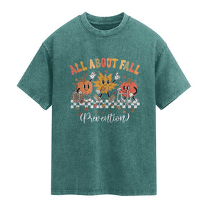 Fall Prevention Washed Cotton T-Shirt Autumn Thanksgiving Nurse PT OT TS10 Teal Green Print Your Wear