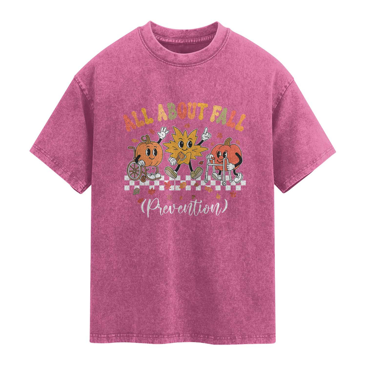 Fall Prevention Washed Cotton T-Shirt Autumn Thanksgiving Nurse PT OT TS10 Magenta Print Your Wear