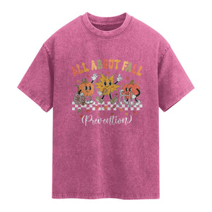 Fall Prevention Washed Cotton T-Shirt Autumn Thanksgiving Nurse PT OT TS10 Magenta Print Your Wear