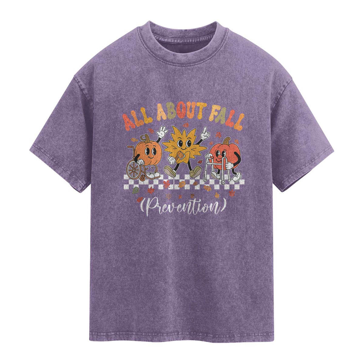 Fall Prevention Washed Cotton T-Shirt Autumn Thanksgiving Nurse PT OT TS10 Purple Print Your Wear