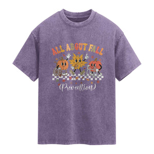 Fall Prevention Washed Cotton T-Shirt Autumn Thanksgiving Nurse PT OT TS10 Purple Print Your Wear