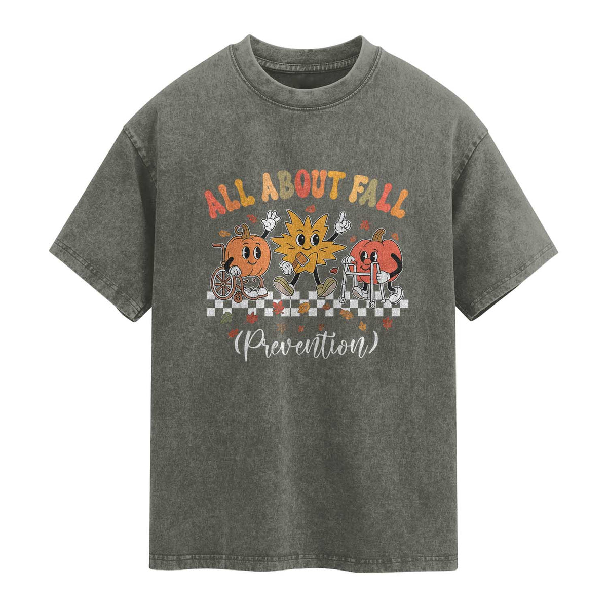 Fall Prevention Washed Cotton T-Shirt Autumn Thanksgiving Nurse PT OT TS10 Olive Green Print Your Wear