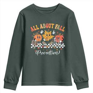 Fall Prevention Youth Sweatshirt Autumn Thanksgiving Nurse PT OT TS10 Dark Forest Green Print Your Wear