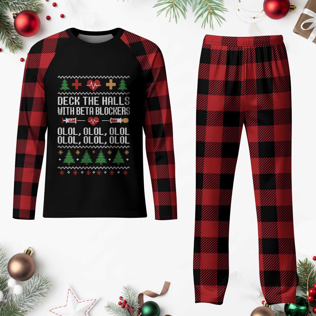 Funny Nurse Ugly Xmas Plaid Pajama Set Deck The Hall With Beta Blockers TS10 Buffalo Plaid Print Your Wear