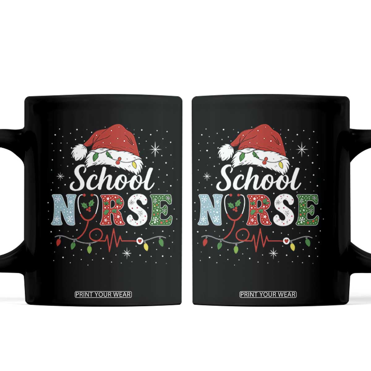 Christmas School Nurse Coffee Mug Xmas Lights Red Santa Hat Crew Nurse TS10 Black Print Your Wear