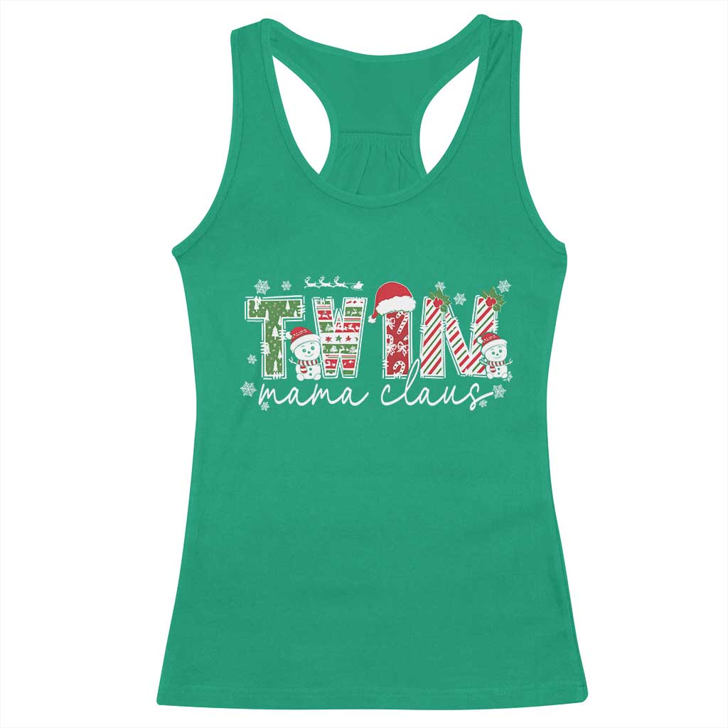 Christmas Twin Mama Claus Racerback Tank Top Pregnancy Announcement TS10 Irish Green Print Your Wear