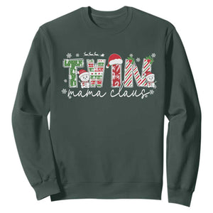 Christmas Twin Mama Claus Sweatshirt Pregnancy Announcement TS10 Dark Forest Green Print Your Wear