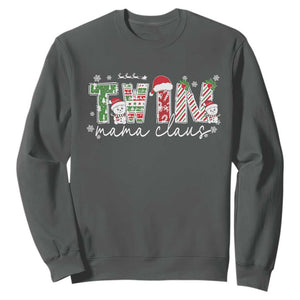 Christmas Twin Mama Claus Sweatshirt Pregnancy Announcement TS10 Dark Heather Print Your Wear