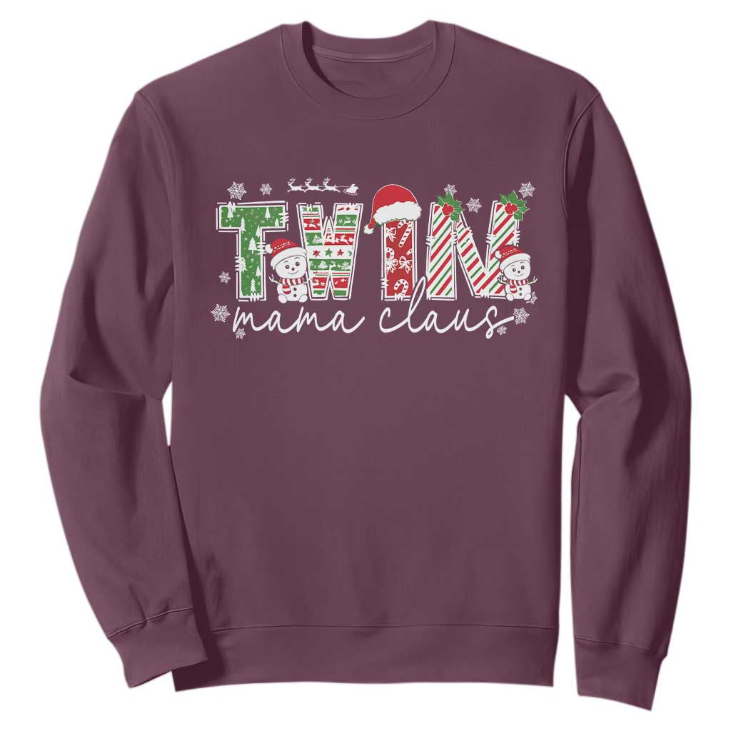 Christmas Twin Mama Claus Sweatshirt Pregnancy Announcement TS10 Maroon Print Your Wear