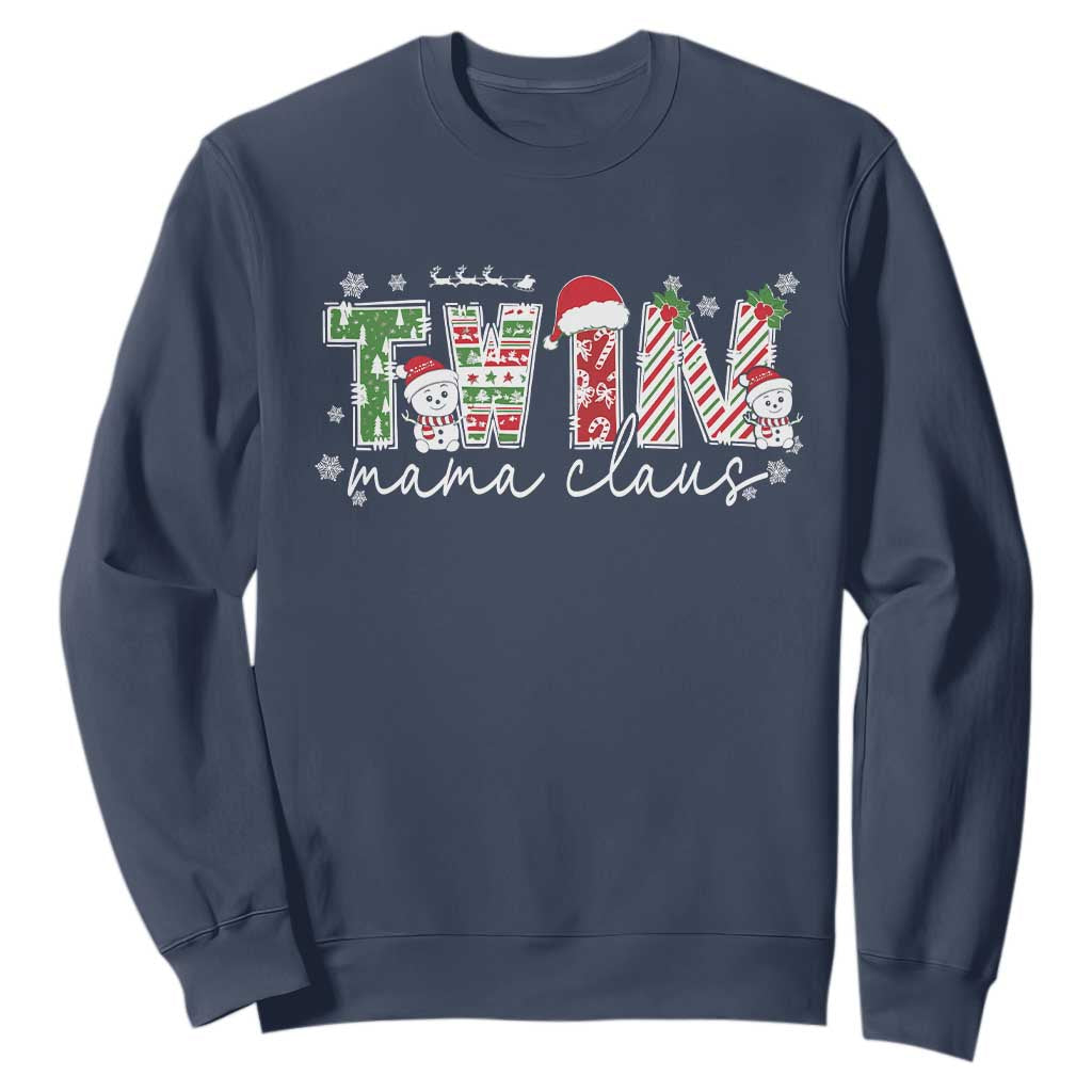 Christmas Twin Mama Claus Sweatshirt Pregnancy Announcement TS10 Navy Print Your Wear
