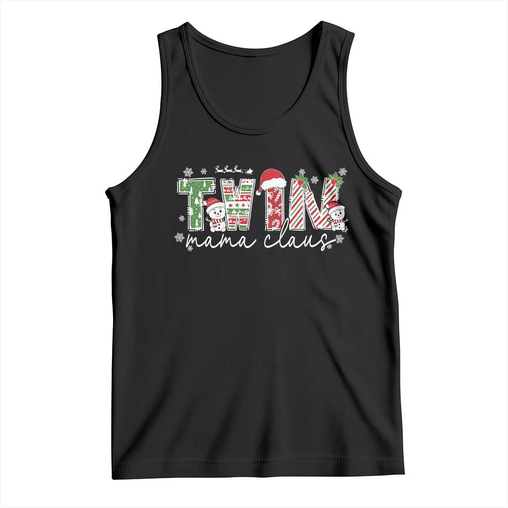 Christmas Twin Mama Claus Tank Top Pregnancy Announcement TS10 Black Print Your Wear