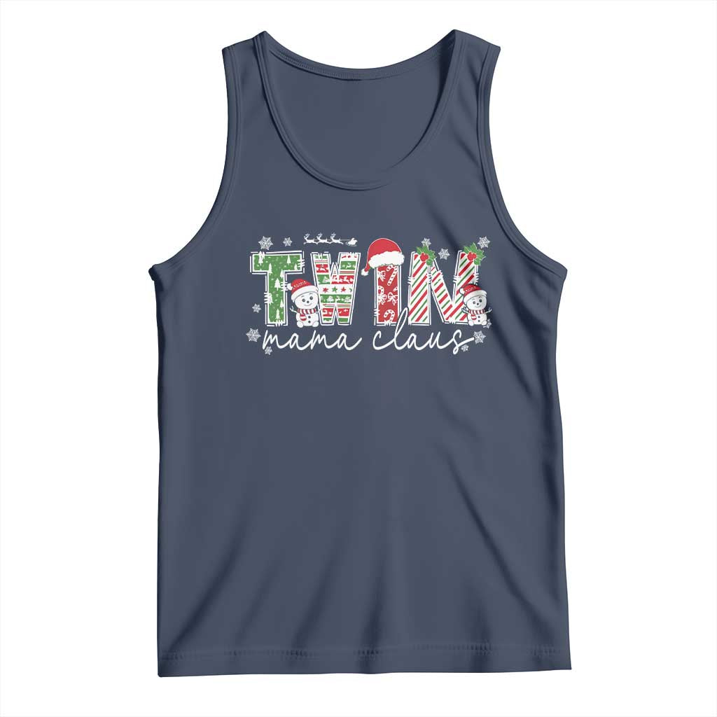 Christmas Twin Mama Claus Tank Top Pregnancy Announcement TS10 Navy Print Your Wear