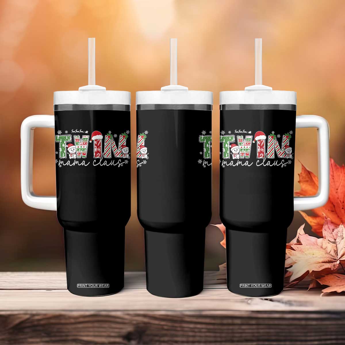 Christmas Twin Mama Claus Tumbler With Handle Pregnancy Announcement TS10 Print Your Wear