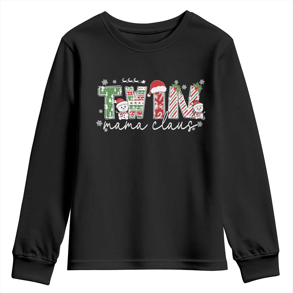Christmas Twin Mama Claus Youth Sweatshirt Pregnancy Announcement TS10 Black Print Your Wear