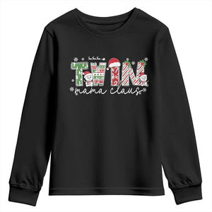 Christmas Twin Mama Claus Youth Sweatshirt Pregnancy Announcement TS10 Black Print Your Wear