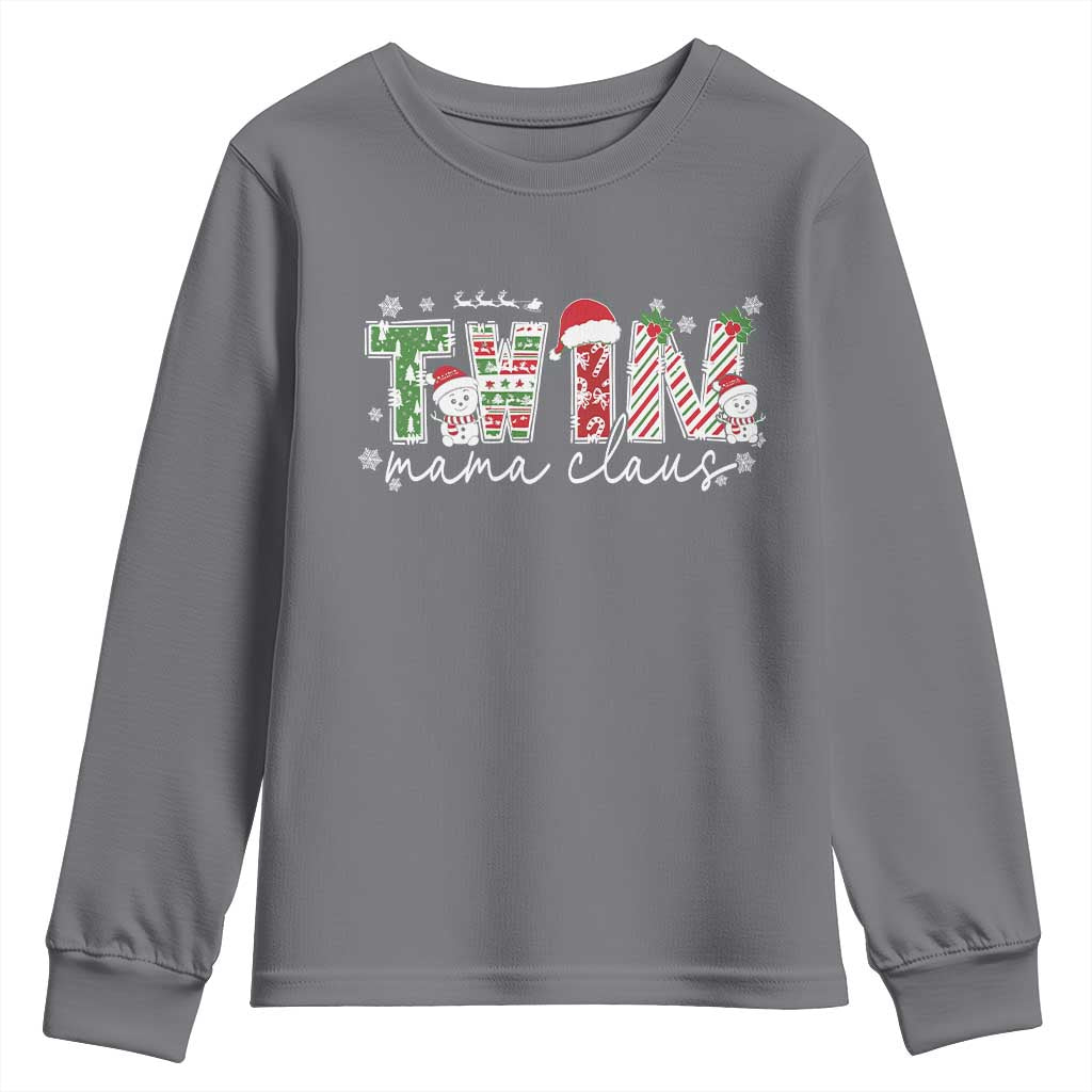 Christmas Twin Mama Claus Youth Sweatshirt Pregnancy Announcement TS10 Charcoal Print Your Wear