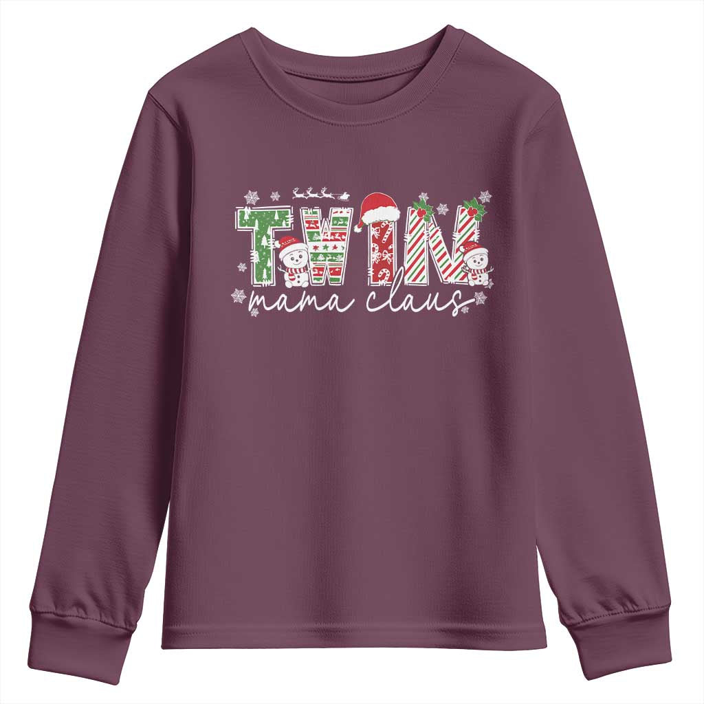 Christmas Twin Mama Claus Youth Sweatshirt Pregnancy Announcement TS10 Maroon Print Your Wear