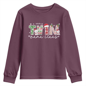 Christmas Twin Mama Claus Youth Sweatshirt Pregnancy Announcement TS10 Maroon Print Your Wear