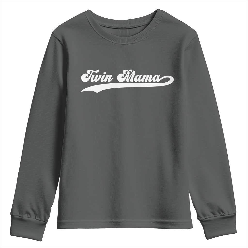Twin Mama Youth Sweatshirt Pregnancy Announcement New Mom Gift TS10 Dark Heather Print Your Wear