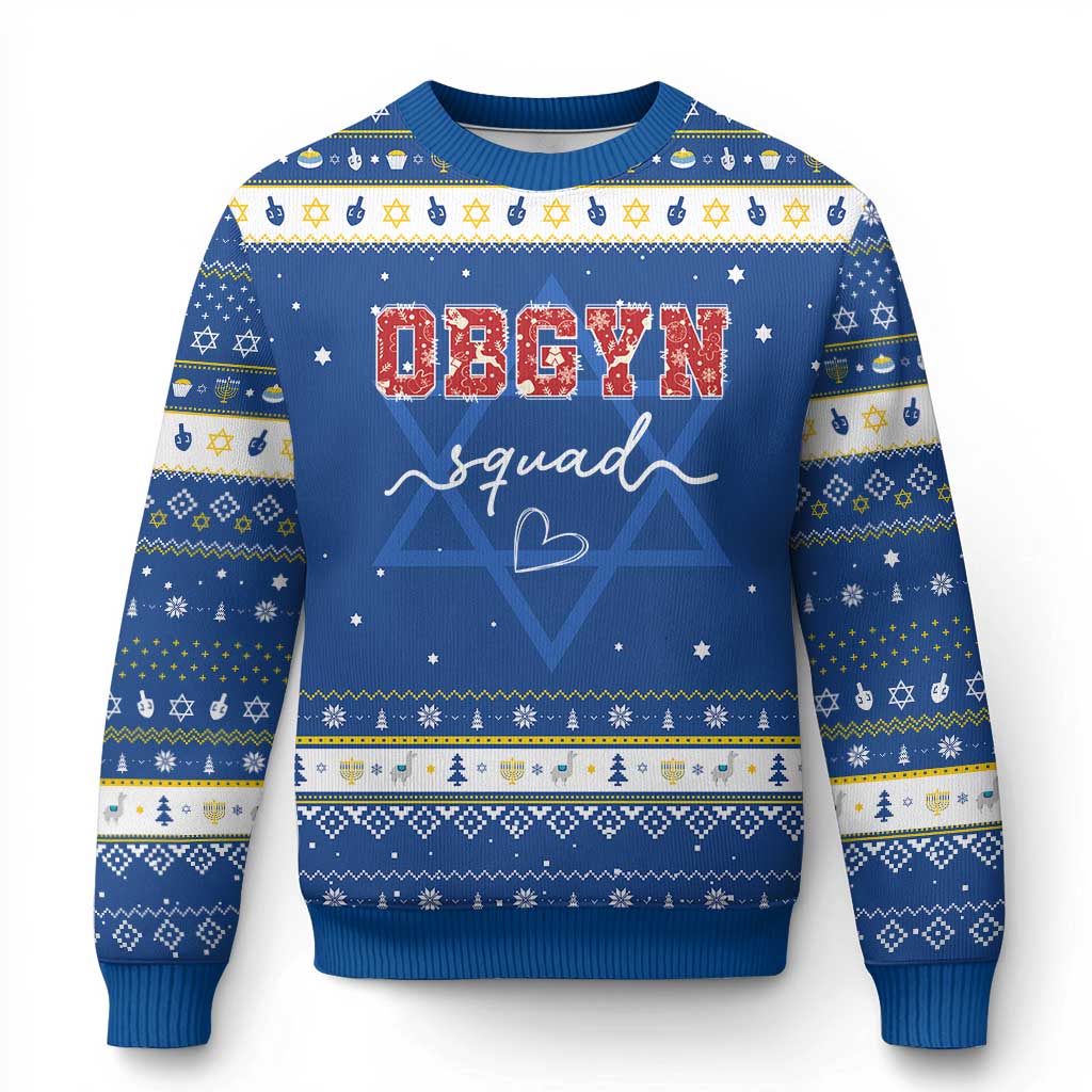 Christmas OBGYN Squad Hanukkah Ugly Sweater Obstetrics And Gynecology Nurse TS10 Blue White Print Your Wear
