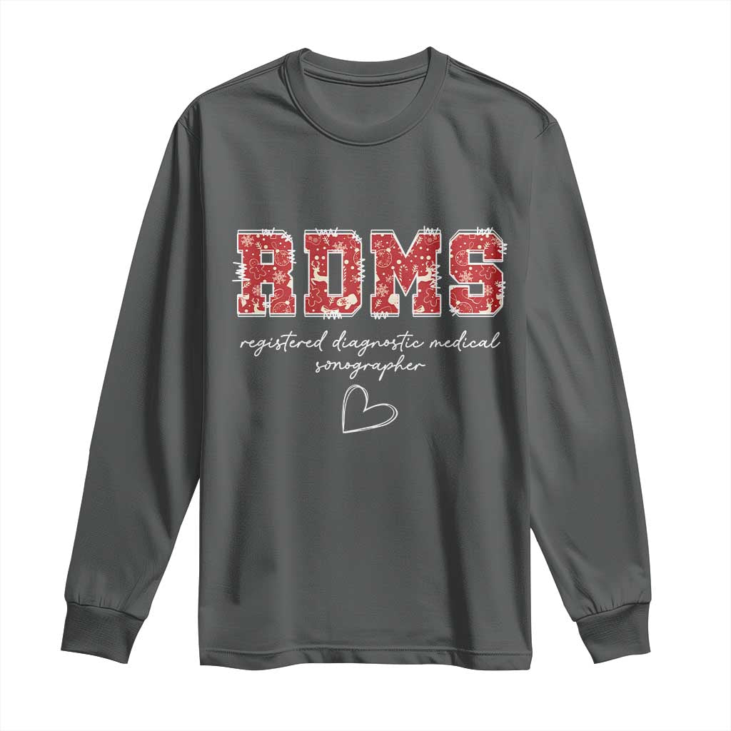 Christmas Sonographer Long Sleeve Shirt RDMS Ultrasound Tech Technologist Gift TS10 Dark Heather Print Your Wear