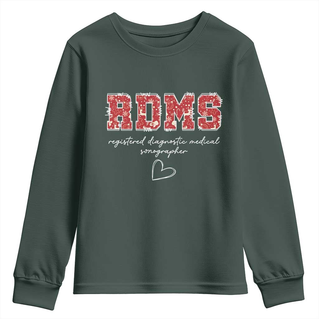 Christmas Sonographer Youth Sweatshirt RDMS Ultrasound Tech Technologist Gift TS10 Dark Forest Green Print Your Wear