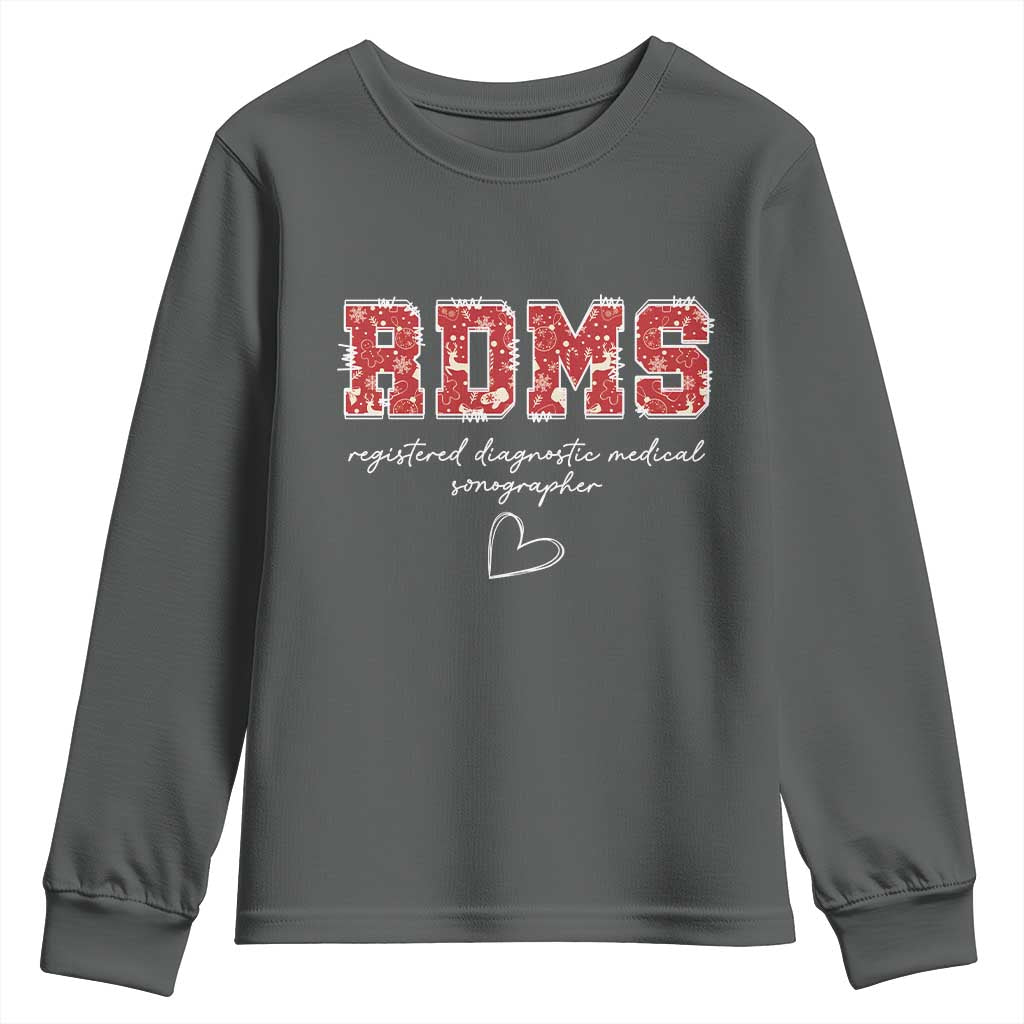 Christmas Sonographer Youth Sweatshirt RDMS Ultrasound Tech Technologist Gift TS10 Dark Heather Print Your Wear