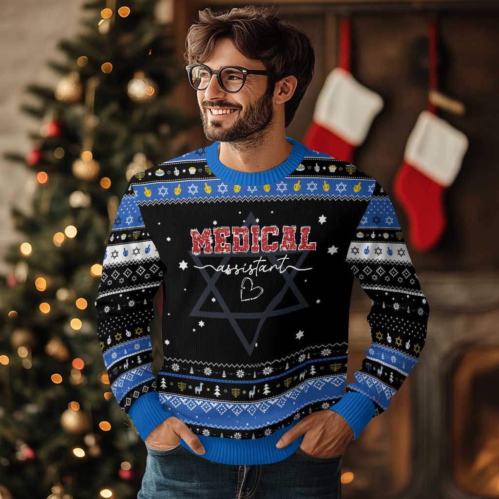 Christmas Medical Assistant Hanukkah Ugly Sweater MA Nurse Gift TS10 Black Blue Print Your Wear