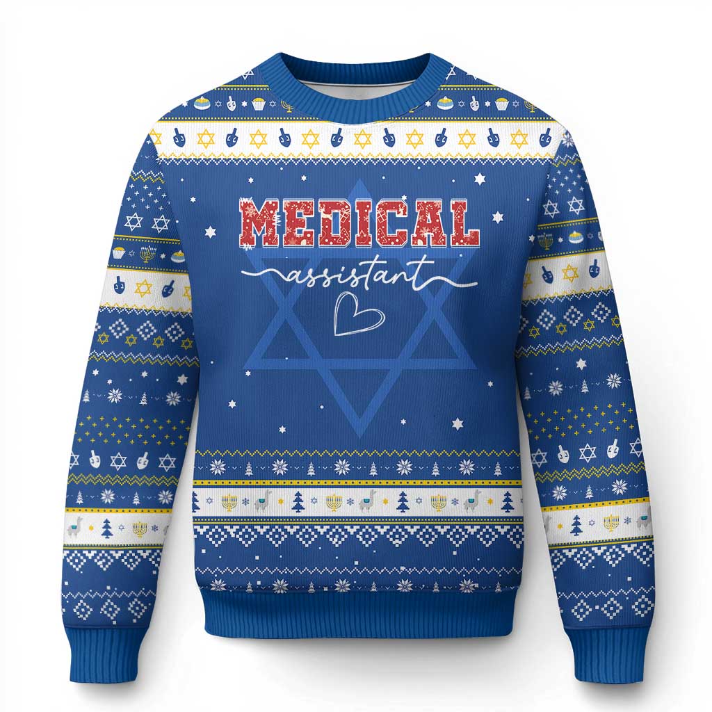 Christmas Medical Assistant Hanukkah Ugly Sweater MA Nurse Gift TS10 Blue White Print Your Wear