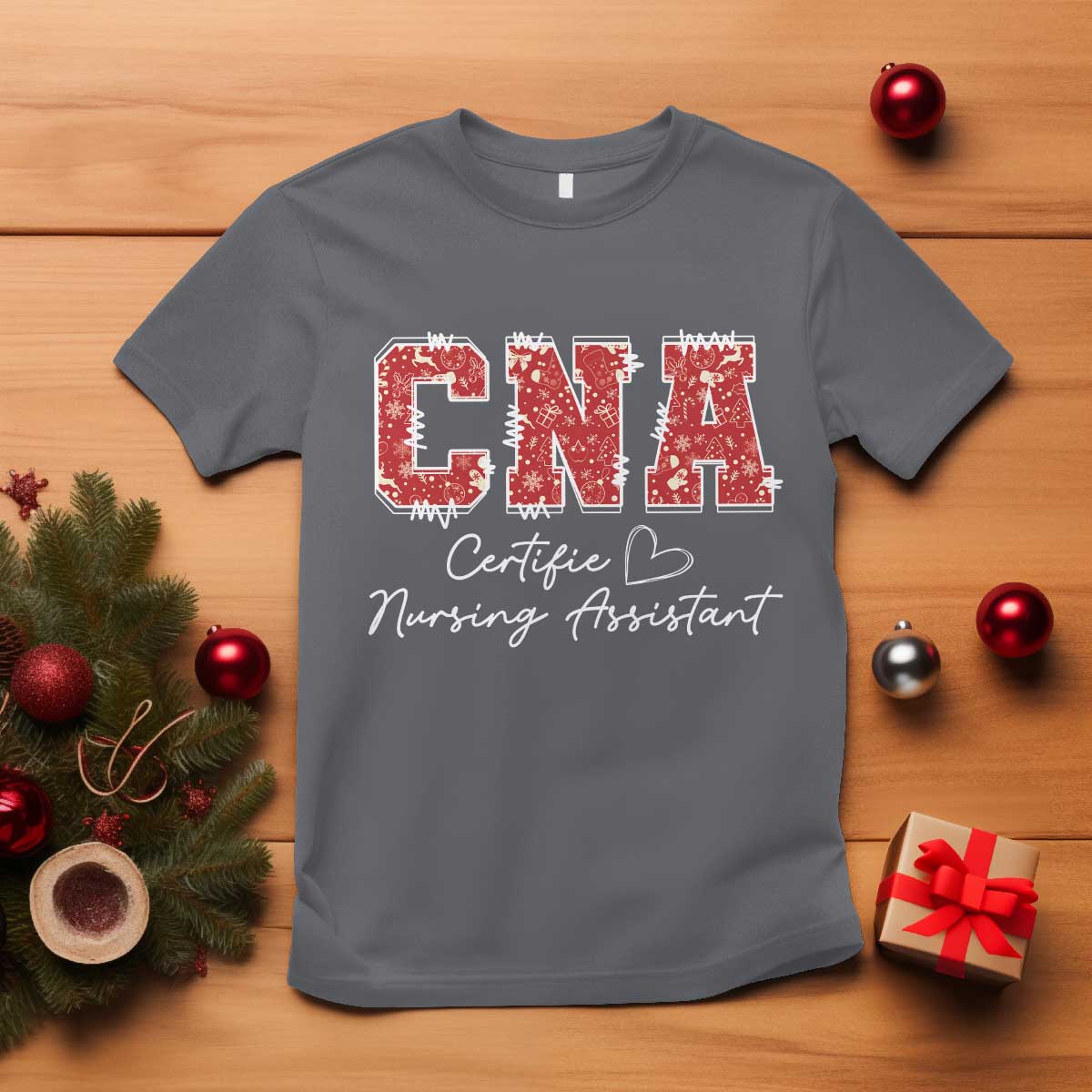 CNA Christmas T Shirt Certified Nursing Assistant Gift TS10 Charcoal Print Your Wear