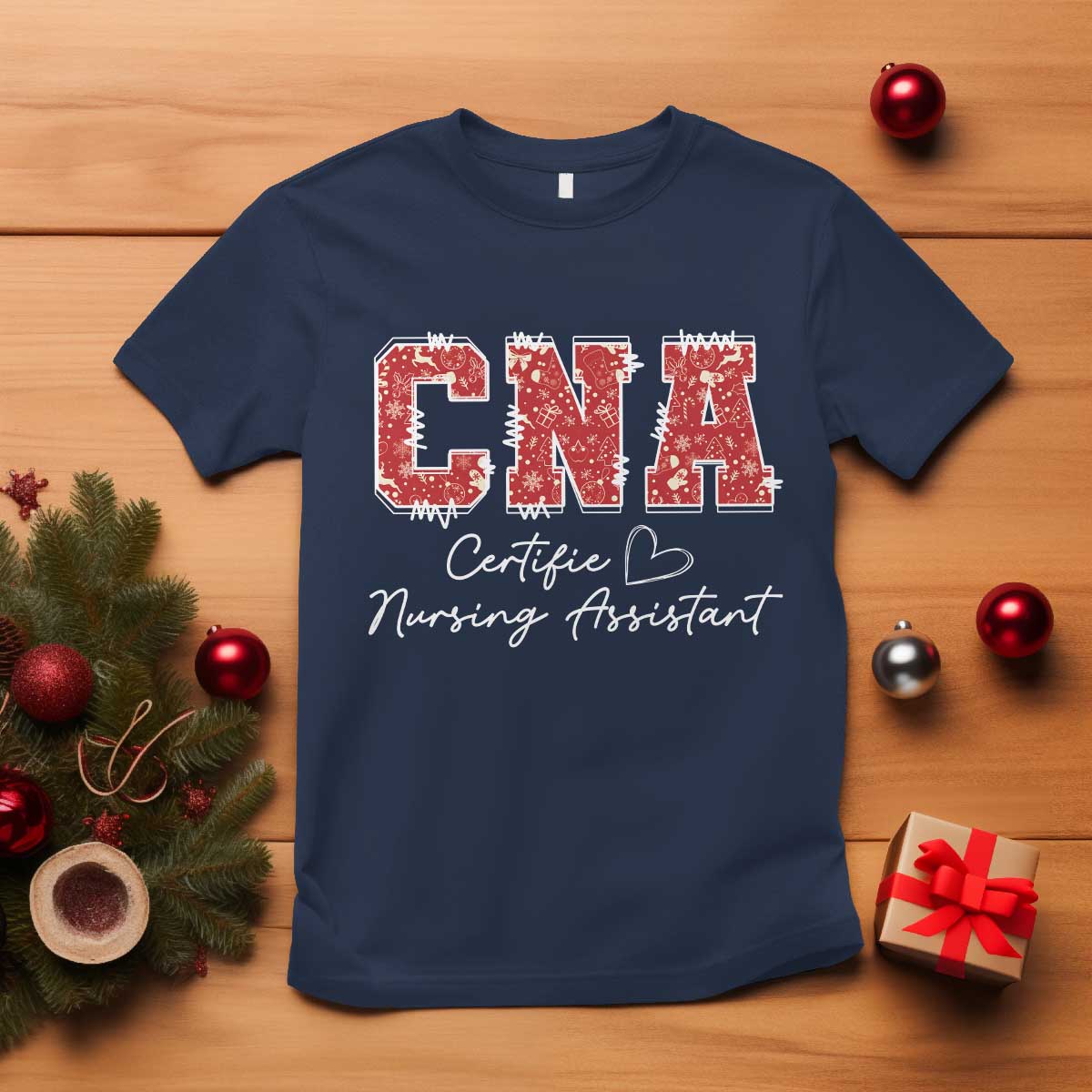 CNA Christmas T Shirt Certified Nursing Assistant Gift TS10 Navy Print Your Wear
