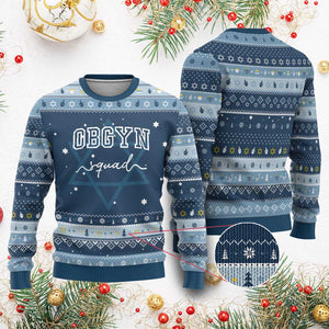 OBGYN Squad Hanukkah Ugly Sweater Obstetrics And Gynecology Nurse TS10 Navy Light Blue Print Your Wear