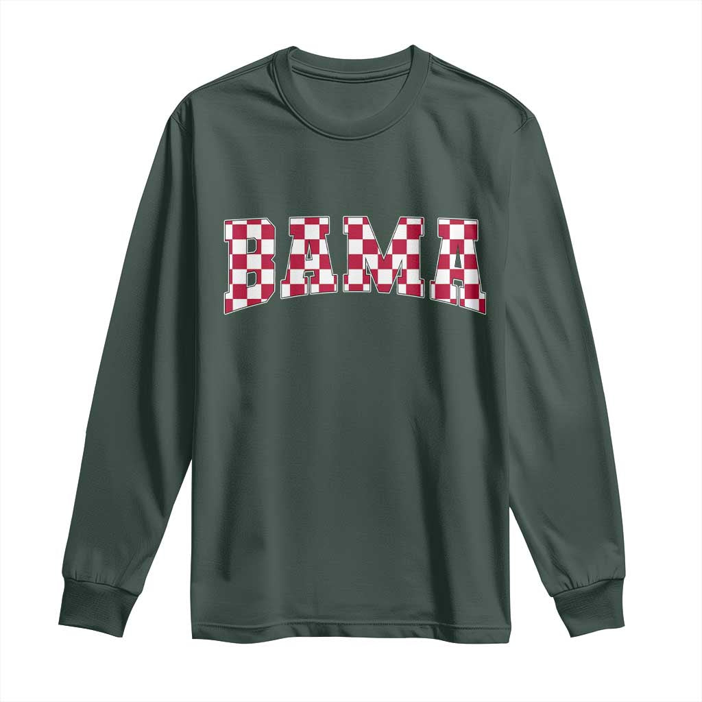Vintage Bama Long Sleeve Shirt Retro Checkered Varsity Alabama Lover AL State TS10 Dark Forest Green Print Your Wear