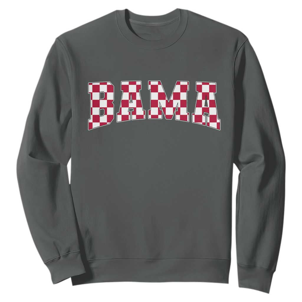 Vintage Bama Sweatshirt Retro Checkered Varsity Alabama Lover AL State TS10 Dark Heather Print Your Wear