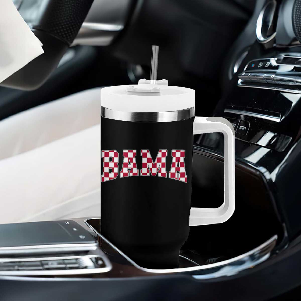 Vintage Bama Tumbler With Handle Retro Checkered Varsity Alabama Lover AL State TS10 Print Your Wear