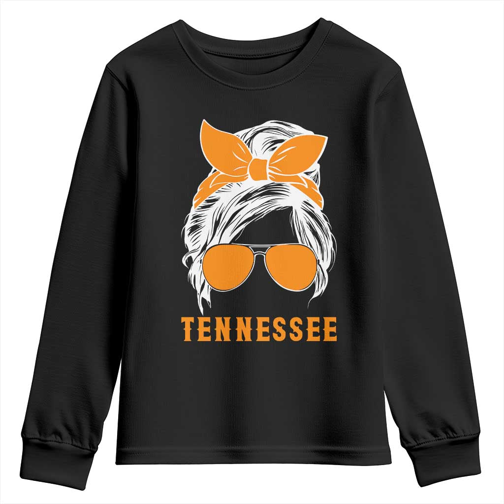 Tennessee Fan Youth Sweatshirt Volunteers College Football Lover Game Day Messy Bun TS10 Black Print Your Wear